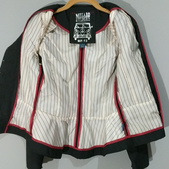 MILLARD FILLMORE Wool Blend Retro Pin-up Style Peplum Jacket Blazer Black Small - Picture 5 of 5